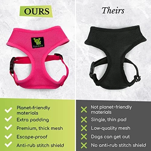 Dog Harness - Eco 3. Medium-10 to 17 lbs - Neck Up to 12.5 in Baby Pink