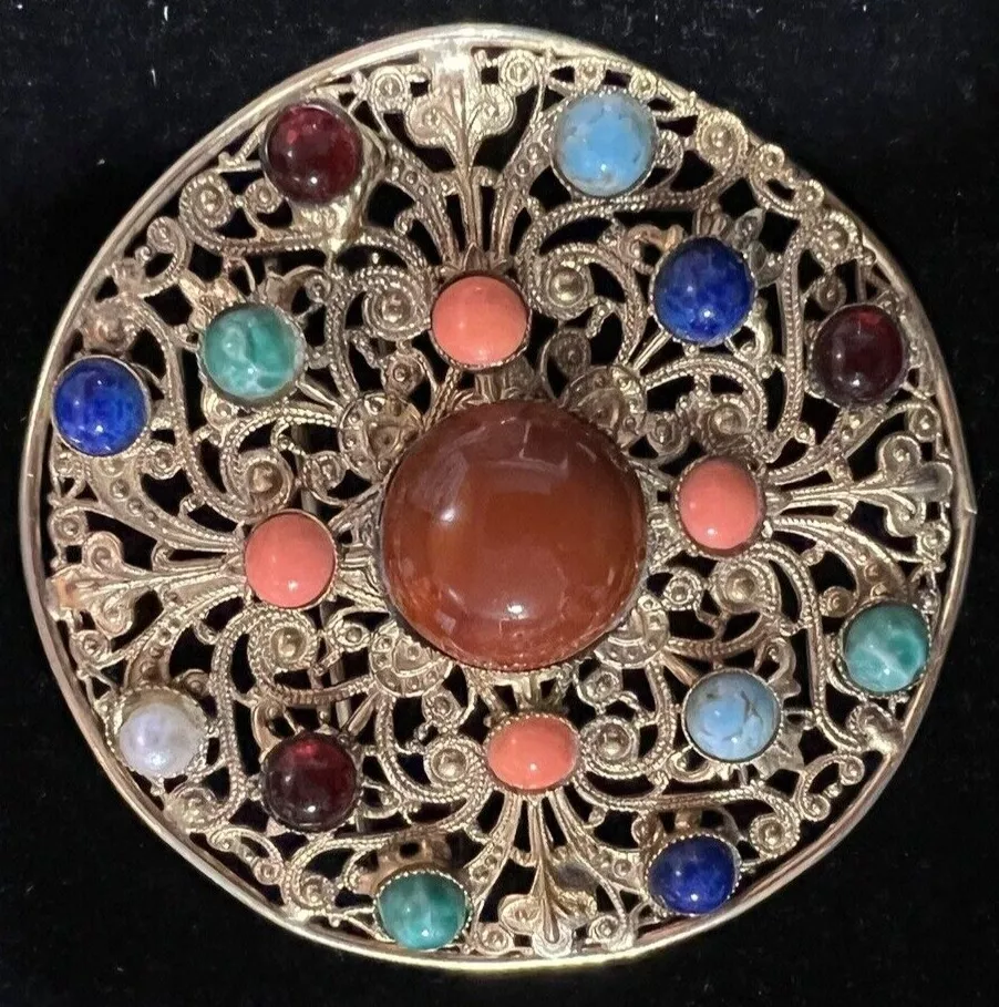 Boucle de ceinture médaillon Christian Dior multicolores pierres cabochon vintage rare !!