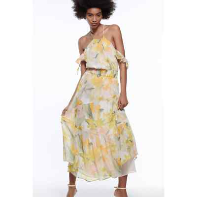 zara yellow floral dress GATHERED - Pastel Zara - Yellow Floral Halter