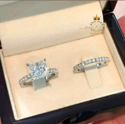#ad Moissanite Bridal Set Engagement Ring Solid 14K White Gold 3 Carat Princess Cut $241.00