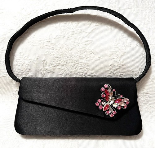 Liz Soto Small Black Satin Butterfly Clutch Handbag