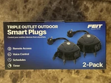 Feit Electric Triple Outlet Outdoor Smart Plugs, 2-Pack, WiFi, Controls Devices