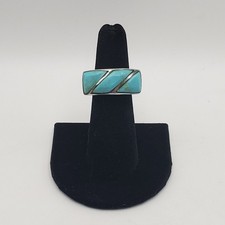 Vintage Turquoise Gemstone 925 Sterling Silver Filigree Cocktail Ring Size 6