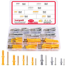 210Pcs Rawlplug and Screw Set,  7 Sizes Wall Fixings Screws Rawl Plugs