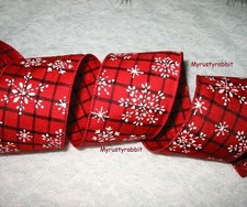 2-1/2" Red with Snowflakes Wired Edge Ribbon - Christmas Wreath Bows  4 Yds