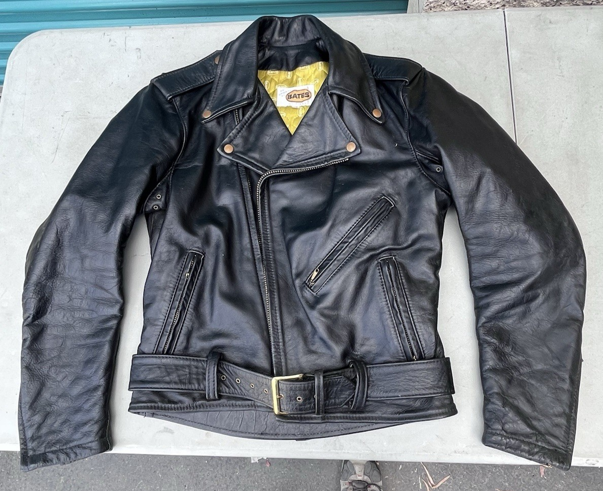 Vintage Bates Highwayman Black Leather Motorcycle Biker Jacket