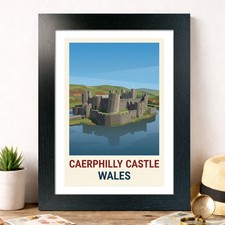 Caerphilly Castle, Wales Travel Poster Giclee Art Print 113-3