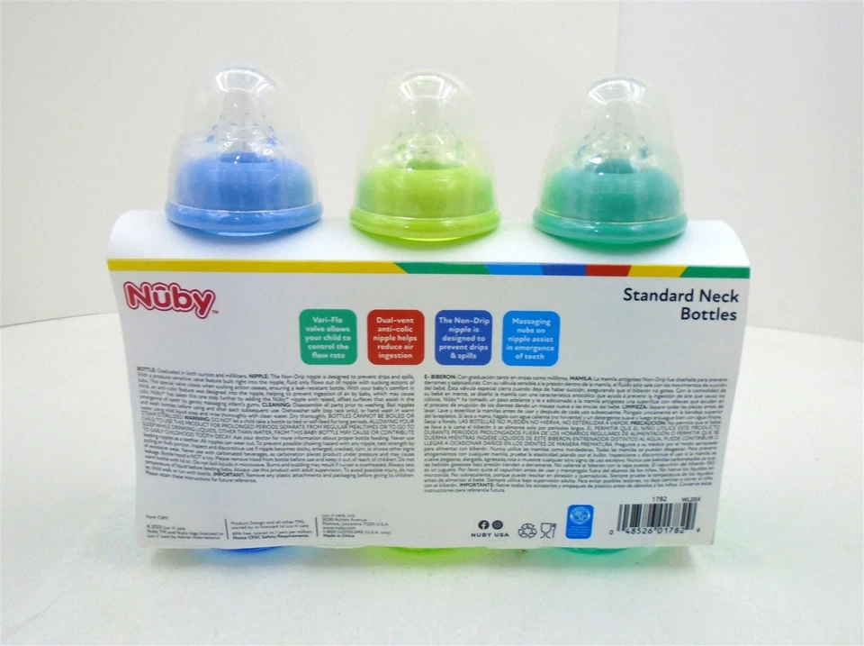 Nuby Non-Drip Standard Neck Bottles 10 oz. 3-Pack  - Image 2 of 2