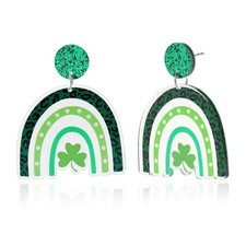St. Patrick's Day Earrings for Women Acrylic Green Clover one size, Rainbow