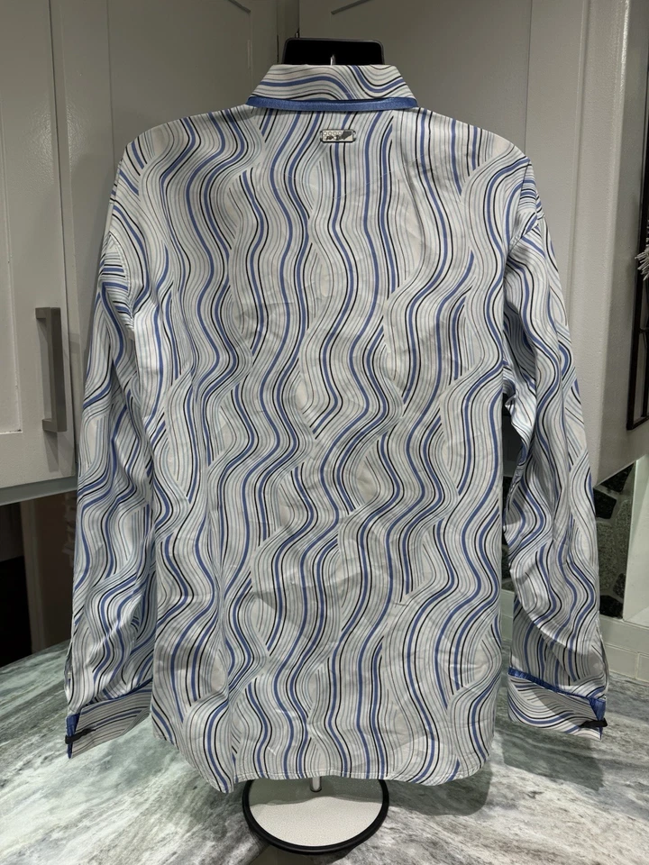 COOGI  Shirt Men 2XL Blue White Striped Button-Down Long Sleeve EUC - Image 4 of 4
