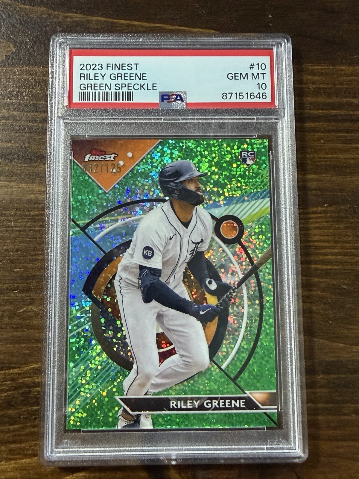 2023 Topps Finest Green Speckle #10 Riley Greene Rookie RC 42/125 PSA 10 Tigers