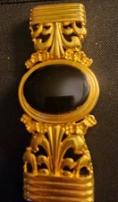 Vintage Dotty Smith Gold Tone 2 Piece Belt Buckle Black Cabochon Center
