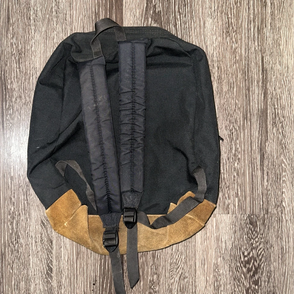 Mochila vintage de lona azul JANSPORT parte inferior de cuero marrón - Hecha en EE. UU. Foto 4 de 4