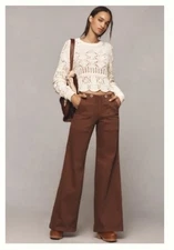 NWT Anthropologie The Kit High-Rise Wide-Leg Utility Trouser Jeans Brown Size 32