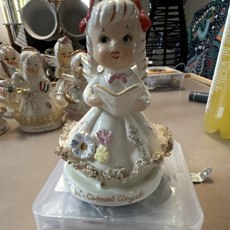 Cosmos Josef Originals Hand Painted Ceramic Angel Figurine White/Gold 1950s