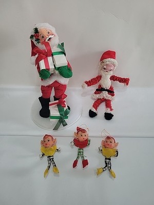 VTG Christmas Lot Annalee Santa 1993 Pixie Elves Chenille Ornament Mid Century