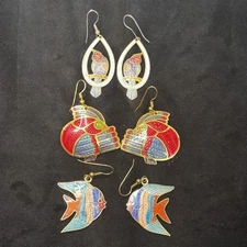 Berebi Enamel Bird Earrings Bundle Gold-Tone Statement Parrot & Fish Set