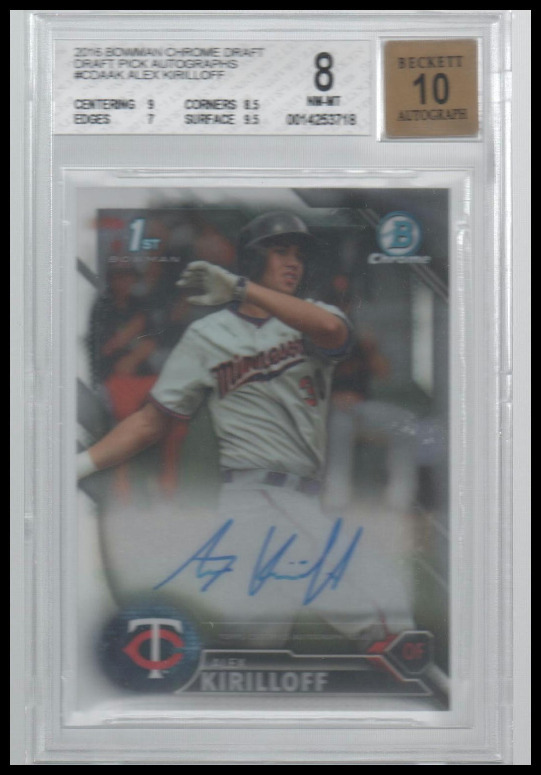 2016 Bowman Draft #CDA-AK Alex Kirilloff Chrome Draft Picks Autograph BGS 8