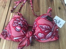Debenhams moulded padded twist front Bikini Top halter neck Swimwear red uk 34B