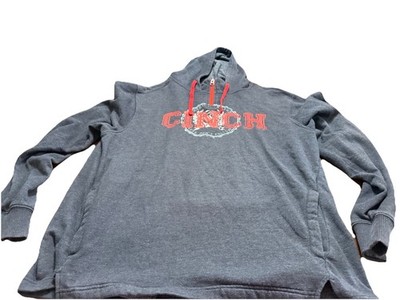 Cinch Hoodie Mens Large Grey 1/4 Zip Fleece Lined Graphic Pullover Western Rodeo