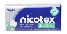 Cipla Nicotex Nicotine Gum 2mg Tin Mint Flavor Sugar Free Quit smoking 25 gums
