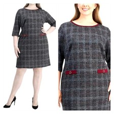 Connected Apparel Women Dress Size 20W Plaid Plus Size Red Trim