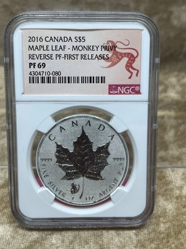 Canada 2016 S$5 NGC Maple Leaf Reverse PF69  Monkey Privy First Release