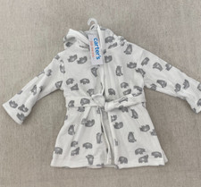 Carter's Just One You Robe Girls 0-9M White Bear Print Hooded Tie Front Soft NWT
