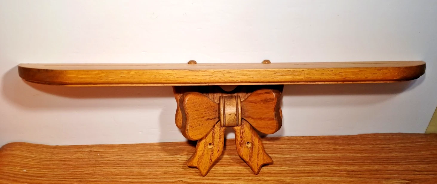 Solid Oak Wall Shelf with Bow Detail and Plate Groove 24" Long