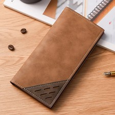 Men's PU Leather Long Clutch Men Business Card Holder Wallet Brown Black Coffee