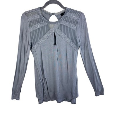 BKE Boutique Womens Gray Lace Detail Keyhole Long Sleeve Blouse Top XS