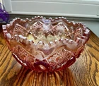 Iridescent Pink Bowl Carnival Glass L E Smith Lg Bowl Sawtooth