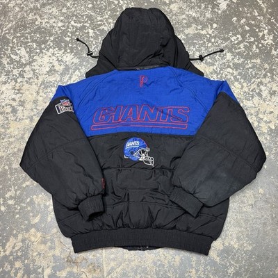 Vintage New York Giants Pro Player Puffer Jacket Black Blue NFL 90s XL
