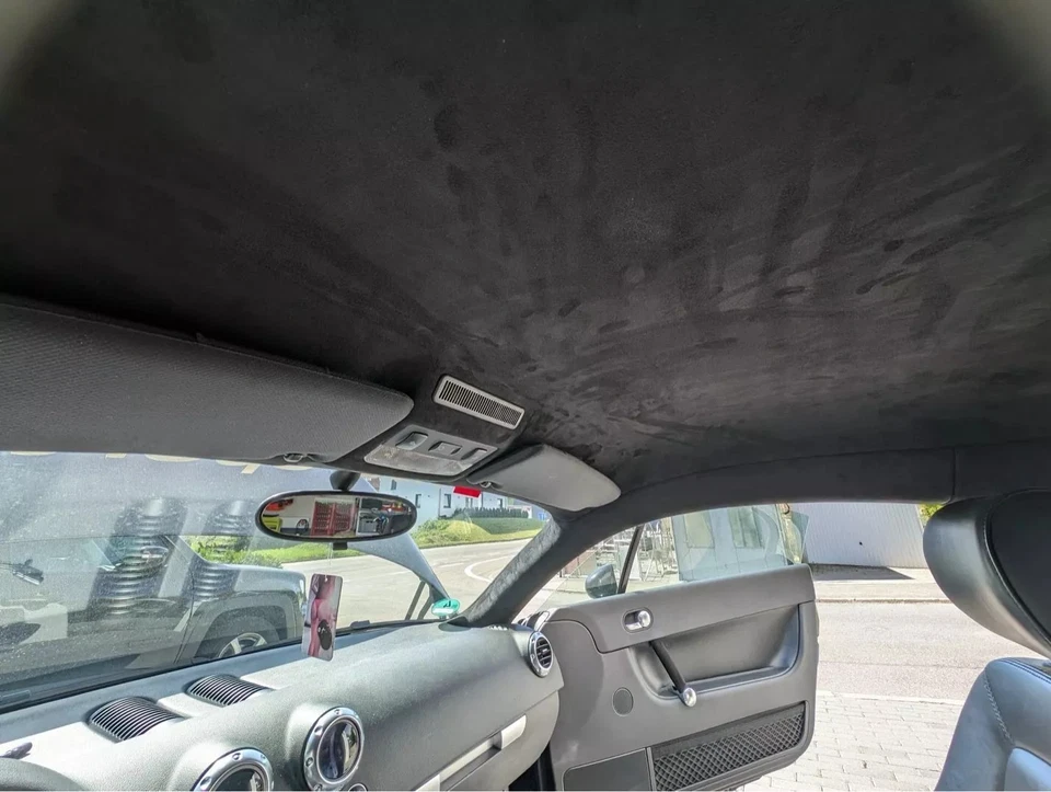 Material de tela de techo de gamuza negra 98"x60" interior de automóvil revestimiento de techo tapizado Foto 2 de 4