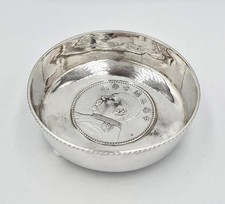 ANTIQUE CHINESE STERLING SILVER FAT MAN DOLLAR COIN DISH c1930