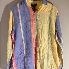 RALPH LAUREN 1990s Vintage Spring Sorbet Hues Striped Cotton Shirt Size Large