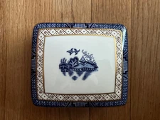 Booths Royal Doulton Real Old Willow Blue Gold Trinket Storage Box Container