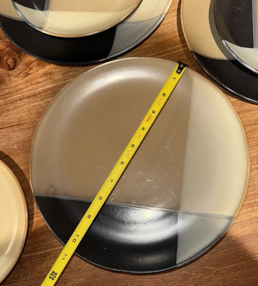 7pc Sango Gold Dust Black Dishes 5022 Set Glazed Stoneware Service For 3 EUC! - Image 3 of 4