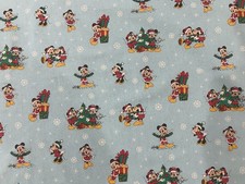 Disney Mickey Friends Christmas Day Print Cotton Fabric 5/8 Yard Light Blue