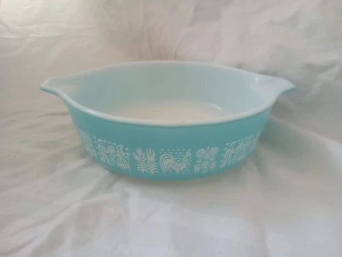 PYREX Butterprint Amish 1 Pt. #471 Casserole Dish Serving Bowl Turquoise