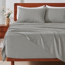 4-Pcs Queen Sheet Set, 18"-21" Extra Deep Pocket, Non-Slip Elastic Corner