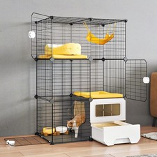 Cat Cage with Litter Box 3-Tier DIY Playpen Detachable Metal Wire Kennel Crate