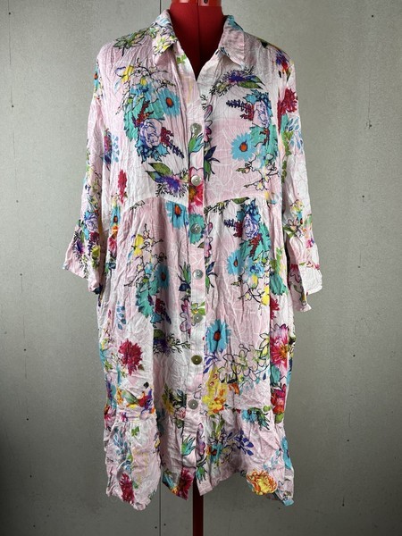 TS Taking Shape Size 24 Floral Shirt Dress Pink Short Tiered Relaxed Plus Size