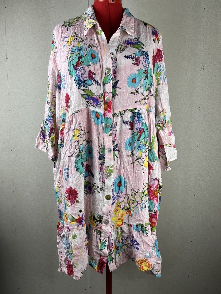 TS Taking Shape Size 24 Floral Shirt Dress Pink Short Tiered Relaxed Plus Size