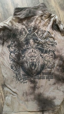 Affliction Mens Brown Lion Shield Y2K Bleach Was Polo Style Shirt Size Medium