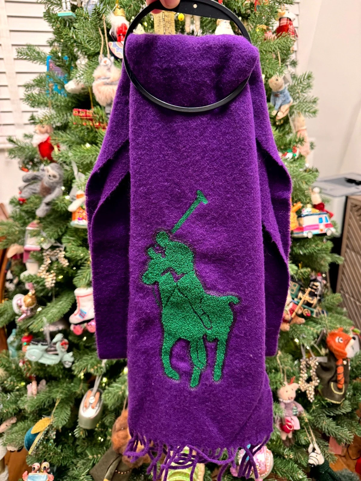 Polo Ralph Lauren Scarf Equestrian Purple Green 100% Wool Mens Big Pony Logo