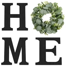 Wood Home Sign with Artificial Eucalyptus Wreath for O, Hanging Farmhouse Wal...