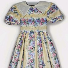 Youth Girls Vintage Bonnie Jean floral lace collared dress size 7 Cottage Core