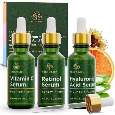Tree of Life Beauty Facial Skin Care Set - Vitamin C, Retinol & Hyaluronic Acid