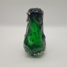 Vintage Murano Style Green Art Glass Vase   Hand Blown, Controlled Bubble...